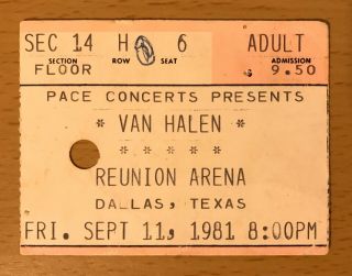 1981 Van Halen 9/11 Dallas Concert Ticket Stub Fair Warning Tour David Lee Roth