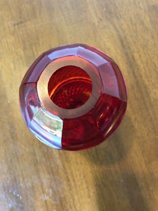 Rare Vintage VIKING Red Orange Amberina Diamond Point Glass Fairy Lamp Manganese 2