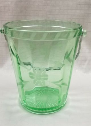 Fostoria Green Depression Glass Fine Cut Etched Flower Ice Bucket Vaseline