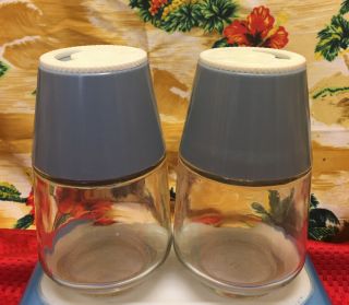 Vintage 70s Gemco Range Salt & Pepper Shakers Blue Top & Clear Glass Usa
