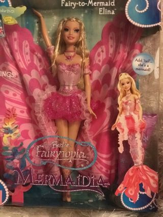 Fairytopia Mermadia Elina Barbie - Fairy To Mermaid Nrfb Rare