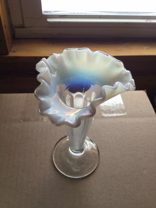 Vintage Fenton Moonstone White Opalescent Vase with Ruffled Top Edge CLEAR GLASS 3