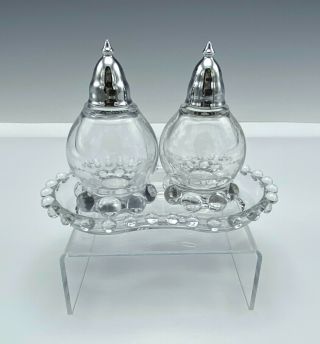 Vintage Imperial Glass Candlewick Salt Pepper Shakers Set With Tray