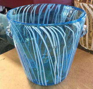 Venini Disaronno Hand Blown Murano Venetian Art Glass Blue Ice Bucket