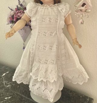 Antique Ayrshire French Lace White Dress For Large Jumeau,  Bru Or German Doll