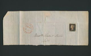 1840 Gb Qv Penny Black Cover (front Piece Only) Sc,  4 Margins Vf,  Uttoxeter