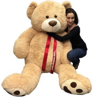 Personalized Big Plush Giant 6 Ft Teddy Bear Soft,  Message On Neck Ribbon Bow