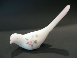 Vintage Fenton Art Glass Hand Painted Wt Satin Bird Of Happiness Figurine