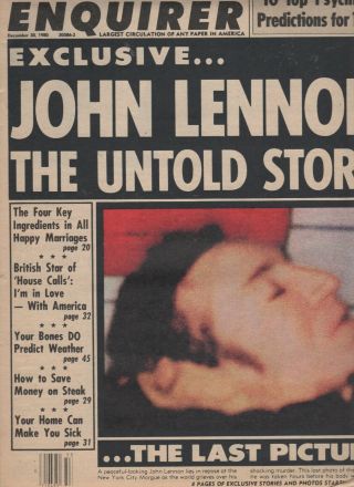 John Lennon National Enquirer Dec 30,  1980 John Lennon Death The Untold Story