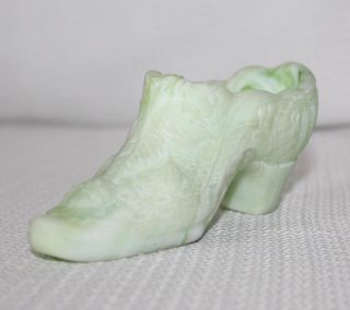 Stunning Vintage Kanawha Hand Crafted Green Slag Glass Shoe Cabbage Rose Design