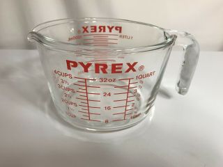 Vintage Pyrex 532 4 Cup 1 Quart 1 Liter 1000ml Glass Red Measuring Corning Cup