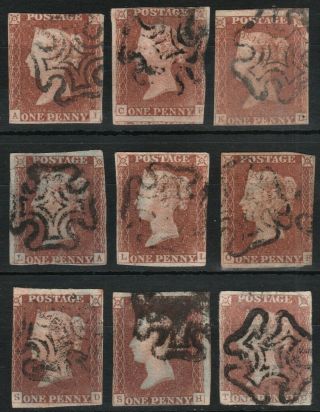 1841 Sg7 1d Red Brown - Black Plate 2 Sound Selection Of 9 Reconstruction