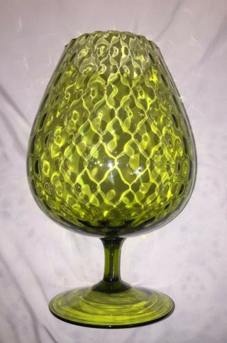 Empoli Italy Olive Green Brandy Snifter Vase Diamond Optic Glass Quilted Large