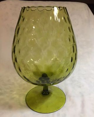 Empoli Italy Olive Green Brandy Snifter Vase Diamond Optic Glass Quilted LARGE 2