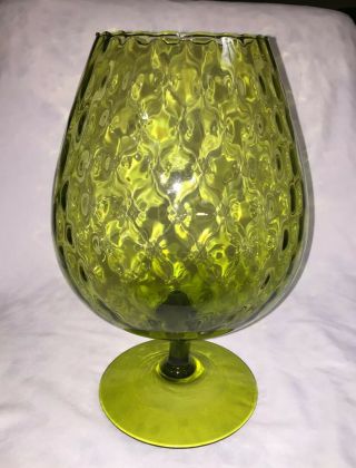 Empoli Italy Olive Green Brandy Snifter Vase Diamond Optic Glass Quilted LARGE 3
