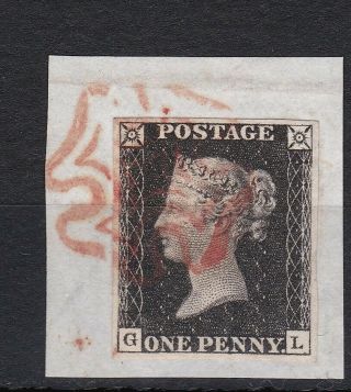 Great Britain.  1840 Penny Black On Piece With Red Maltese Cross Cancel.  G.  L.