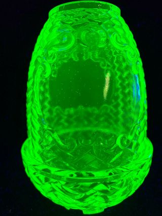 Green Vaseline Glass Fairy Lamp Votive Candle Holder Uranium Basket Weave / Tea