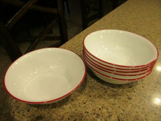 Corelle Soup/cereal Bowls Set Of 6 6” Diameter White/red