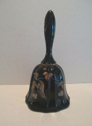 Vintage Fenton Black Glass Bell Handpainted Artist Signed