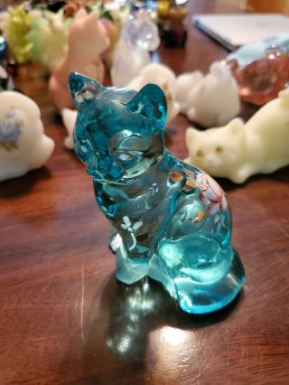 Fenton Aquamarine with Hand Painted Red Rose and Gold Leaves Cat 2
