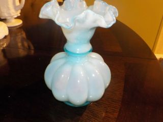 Vintage Fenton Small Vase (blue Overlay)