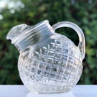 Anchor Hocking Tilted Ball Pitcher Waterford Clear With Ice Lip Vintage 1940s 6”
