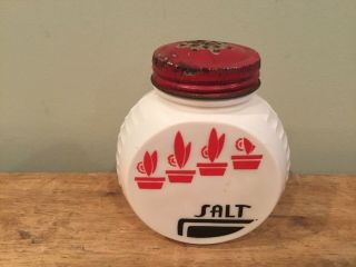 Art Deco Fire King Vitrock Salt Shaker Anchor Hocking Red Flowerpot White W/lid