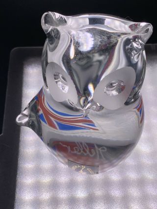Vintage Langham Glass Owl Paperweight Signed By Paul Miller On The Base.  1970/80