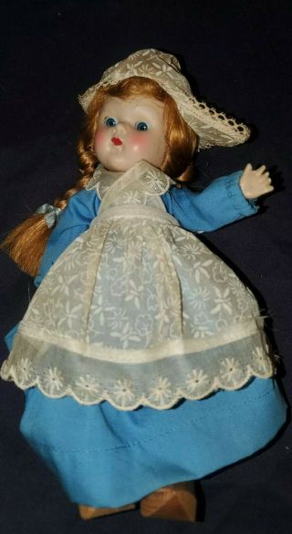 Vintage 1950s Vogue Ginny 7.  5 " Dutch Girl With Braided Hair And Wood Clogs