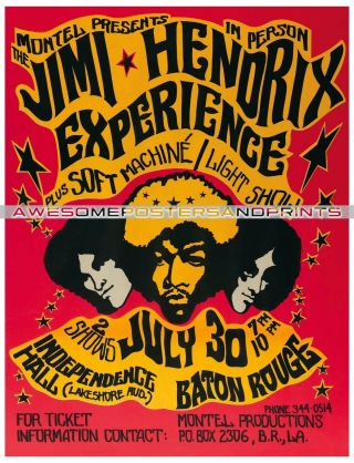 Ultra Rare Jimi Hendrix Experience Baton Rouge Concert Poster Reprint 11 " X14 "