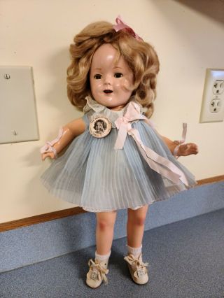 Vintage Composition 15 " Shirley Temple Doll Baby Take A Bow Tagged Dress 1930 