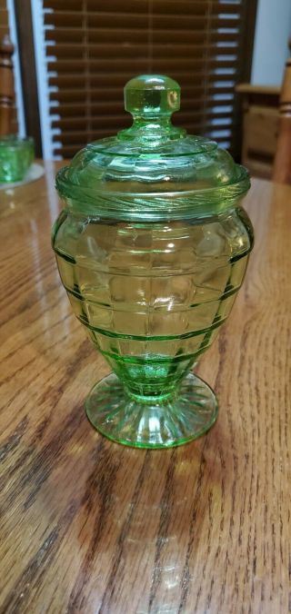 Depression Glass Green Candy Dish With Lid
