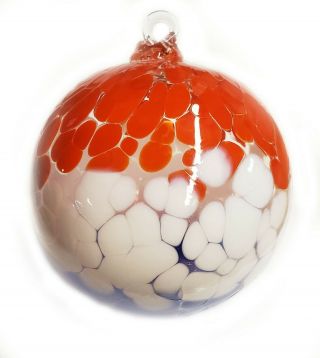 Friendship Ball Handcrafted Blown Art Glass Red/white/blue Ornament Witch Ball
