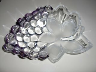 Rare Mikasa Heavy Clear/purple Crystal Art Glass Candy/nut Dish Grapes Shape