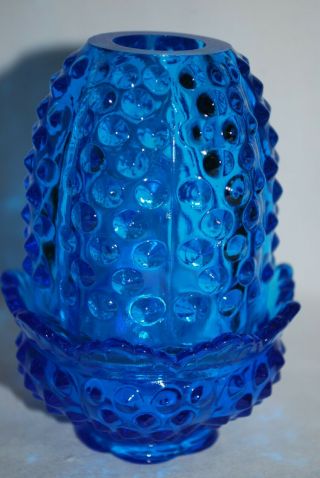 Vintage Fenton Art Glass Colonial Blue Hobnail Candle Fairy Lamp Light 3608cb