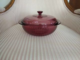 Pyrex Corning Ware Visions Cranberry Round Casserole Covered Dish W Lid 2 Qt Ex,