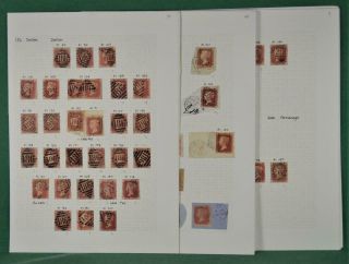 Gb Stamps Victorian 1d Penny Reds With Irish Numeral Cancels On 30 Pages (k38)