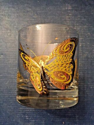Culver 22k Gold Butterfly & Ladybug Glasses - Whiskey Rocks Low Ball Glass Mcm