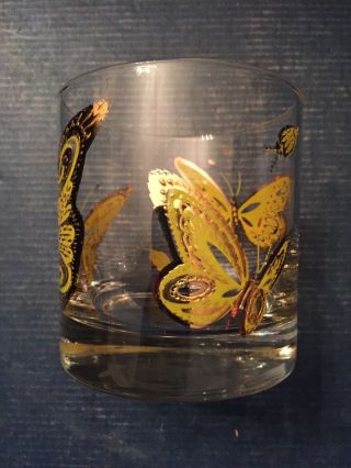Culver 22K Gold BUTTERFLY & LADYBUG Glasses - Whiskey Rocks Low Ball Glass MCM 2