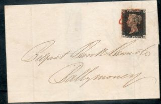 Gb Westminster 1840 1d Penny Black On Cover In Ireland Sg2 Cat £700