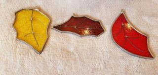 Leaf Vintage Stained Glass Sun Catcher Window Ornament Halloween Fall 3 Leaves