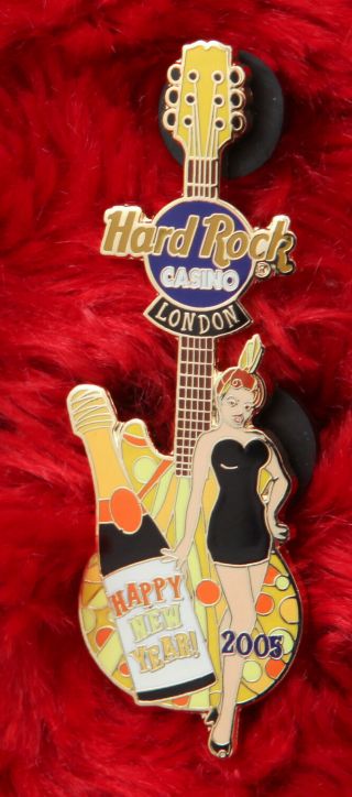 Hard Rock Cafe Pin LONDON CASINO girl year flame 2005 lapel hat yellow 2