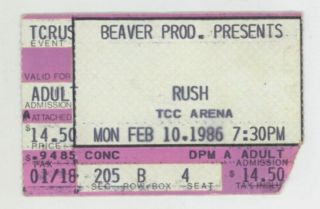 Rush The Band & Steve Morse 2/10/86 Tucson Az Convention Center Ticket Stub