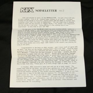 Kix Fan Club Noiseletter No.  2 1990 & Tour Dates With Whitesnake