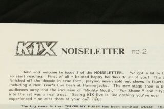 KIX Fan Club Noiseletter No.  2 1990 & Tour Dates with Whitesnake 2