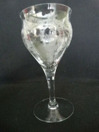 Tiffin Glass Clear Panel Optic Etched Adam (basket) Water Goblet Stem 14178 Euc