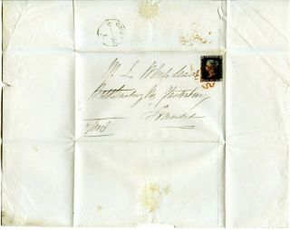 1840 Great Britain 1d Black 4margin Cover Plate 4 London/glastonbury Re Cheese