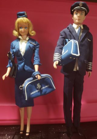 Vintage Midge And Ken In American Airlines 1961 Stewardess 1964 Captain Outfits