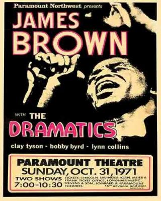 Vintage Concert Poster Rare James Brown Soul 1971 Seattle.  Wa 16x20
