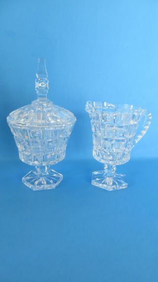Heavy Clear Crystal Creamer/pitcher And Sugar Bowl With Lid Dot & Stripe Pattern